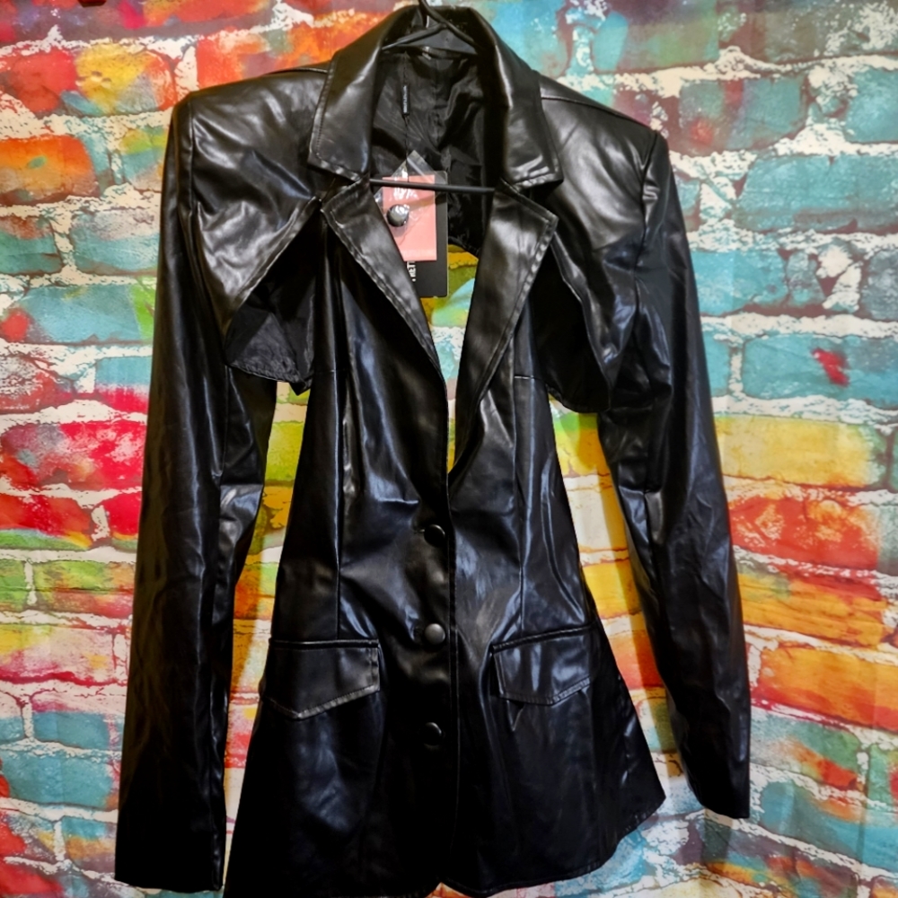Cut out Faux leather jacket